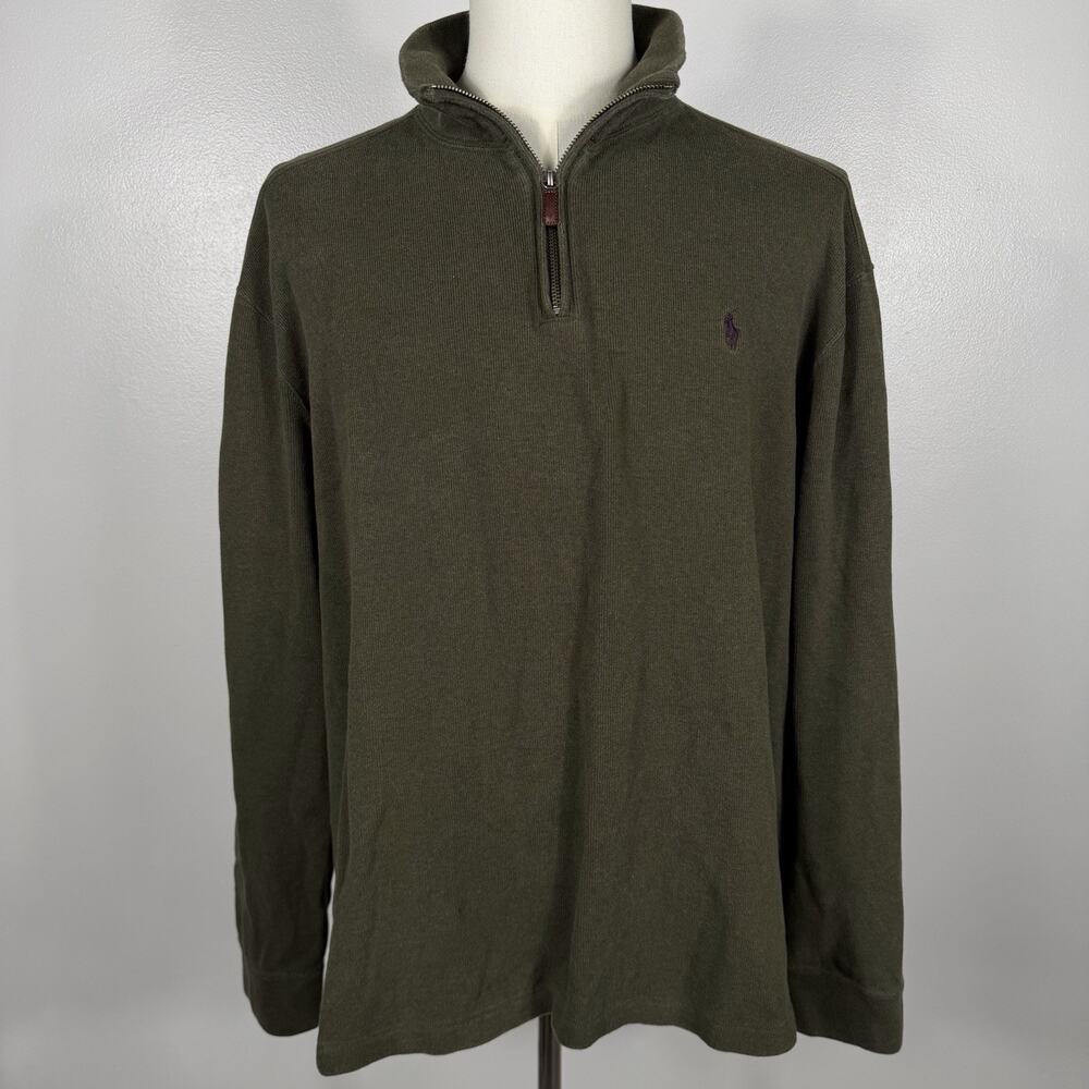 Polo Ralph Lauren Men’s XXL Olive Green Quarter Zip Pullover Cotton Pony